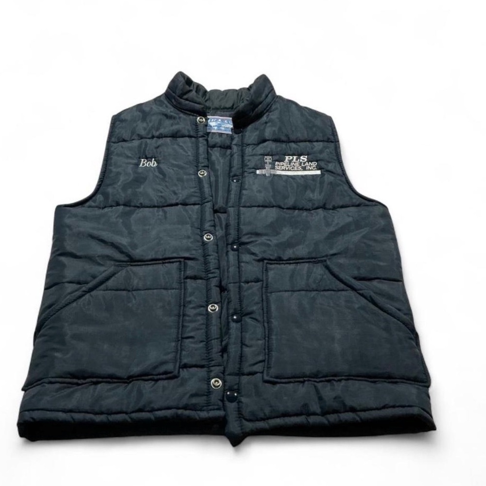 Vintage Navy Blue Horizon Embroidered Men's Quilted Puffer Vest Snap button sz M